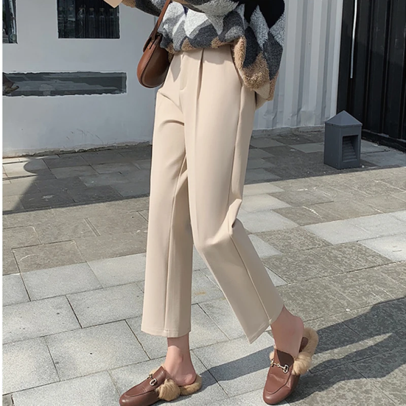 Женские Элегантные повседневные брюки до щиколотки с высокой эластичной талией