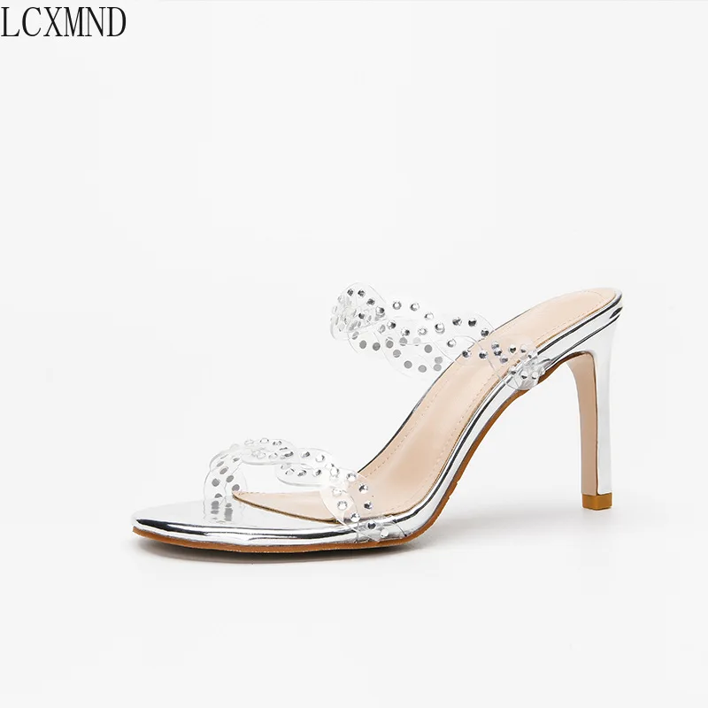 High Quality Sandal High Heels for Women 2021 Summer New Square Toe Diamond Sandal Stiletto Heels for Women Female slippers