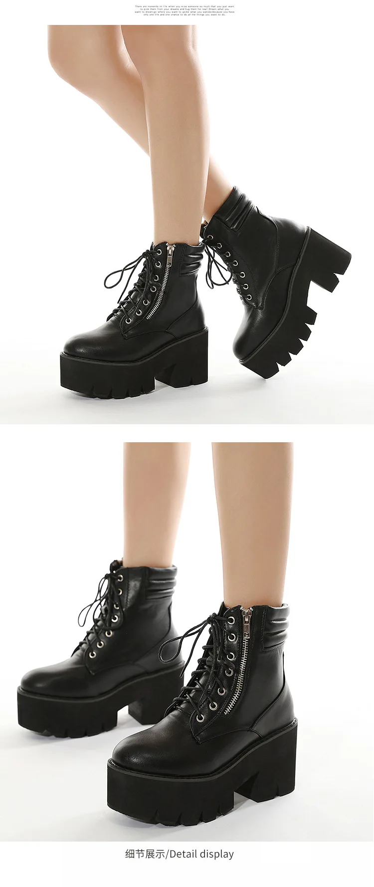 

New round head knight boots thick heel high heel women short boots large size women's shoes