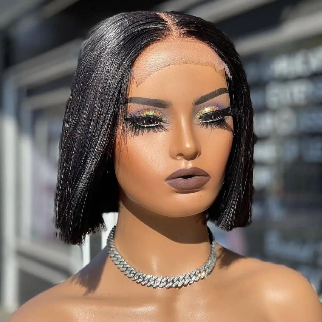 Короткий прямой парик Боб на сетке для чернокожих женщин 8-16 дюймов