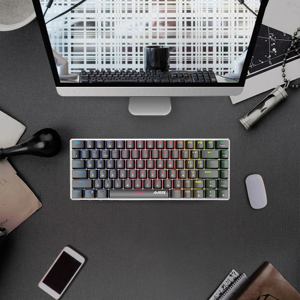 AJAZZ AK33(Русский Английский) версия механической клавиатуры русская RGB USB Проводная игровая клавиатура светодиодный красочный 82 клавиши игровая клавиатура