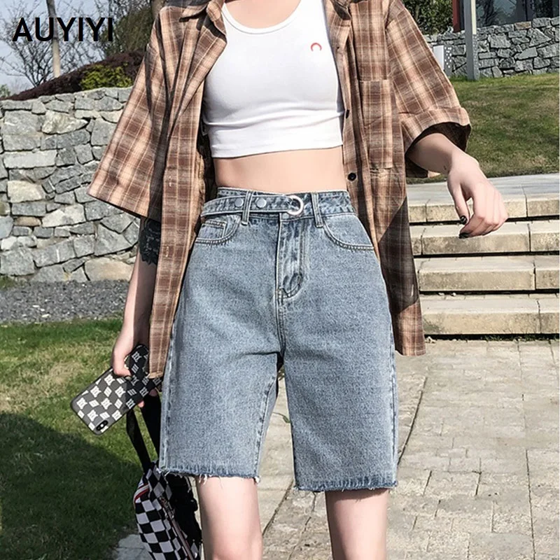 

Gray Bermuda Jean Shorts Women Summer Denim Short Tassel Solid Casual High Waist Shorts Streetwear Plus Size 2021 Black Jeans