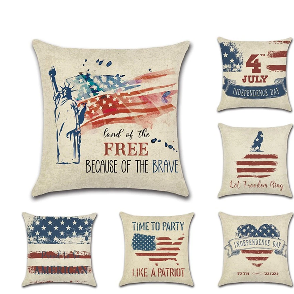 

American Independence Day Printing Decorative Cushion Cover Linen Pillowcase 45x45cm for Sofa Chair Pillow Cover Home Decor