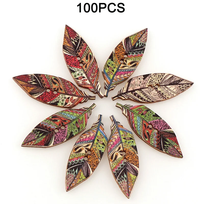 100 шт. мини листья деревьев деревянные пуговицы 2 отверстия Скрапбукинг одежда
