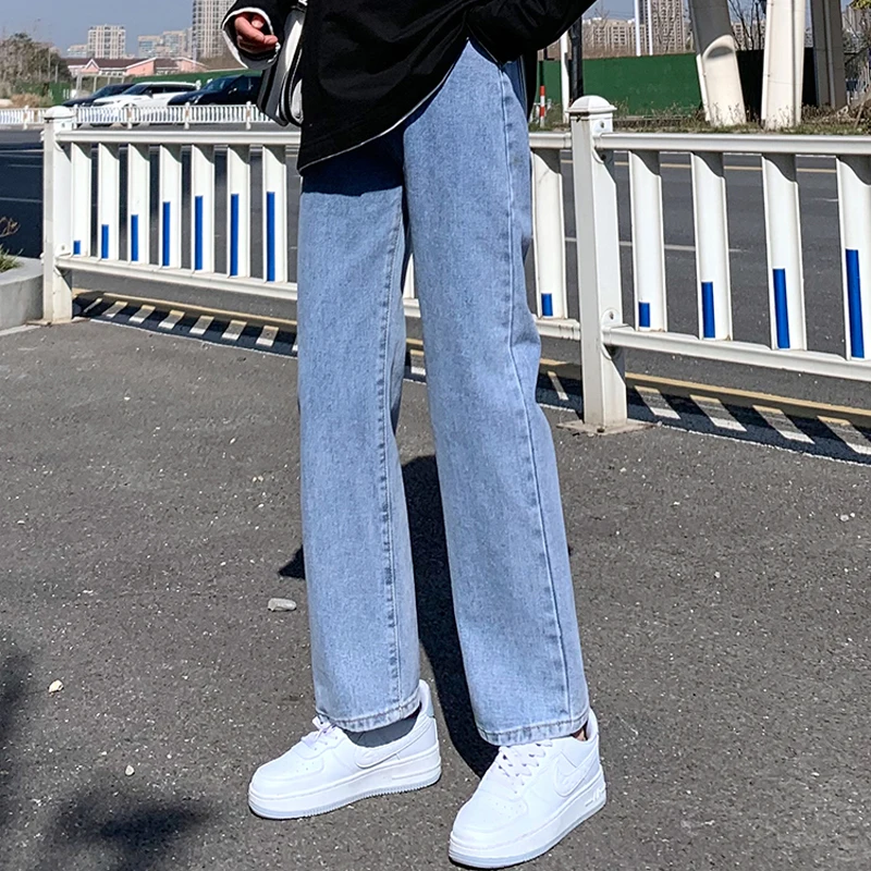 

Spring Summer Women's Vintage Korean Plus Size Ankle-Length Denim Pants Plain All Match High Waist Thin Straight Pants B14203X