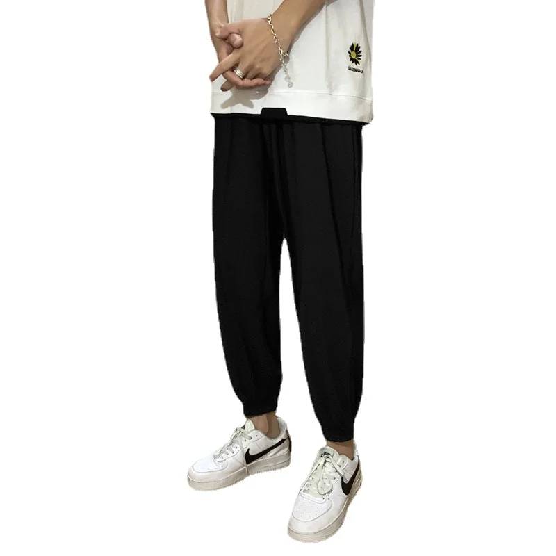 

Summer 2021 Thin Solid Color Pants Men's Casual Nine-Point Pant Tidy Loose Bundling Pants