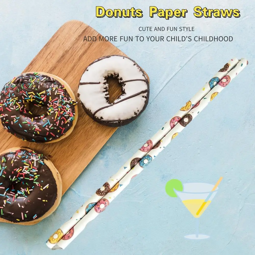 200 шт. желтые розовые синие коричневые бумажные соломинки в форме пончика цветные