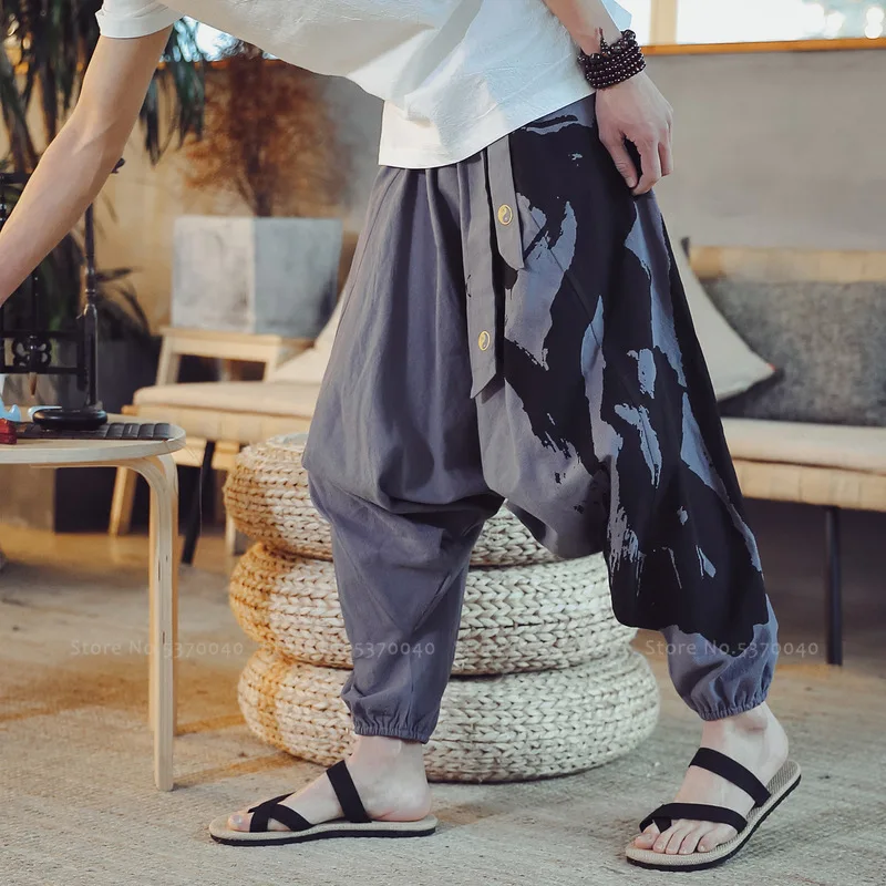 Брюки-шаровары Ukiyo-e Crane Samurai Haori свободные штаны в японском стиле Харадзюку с