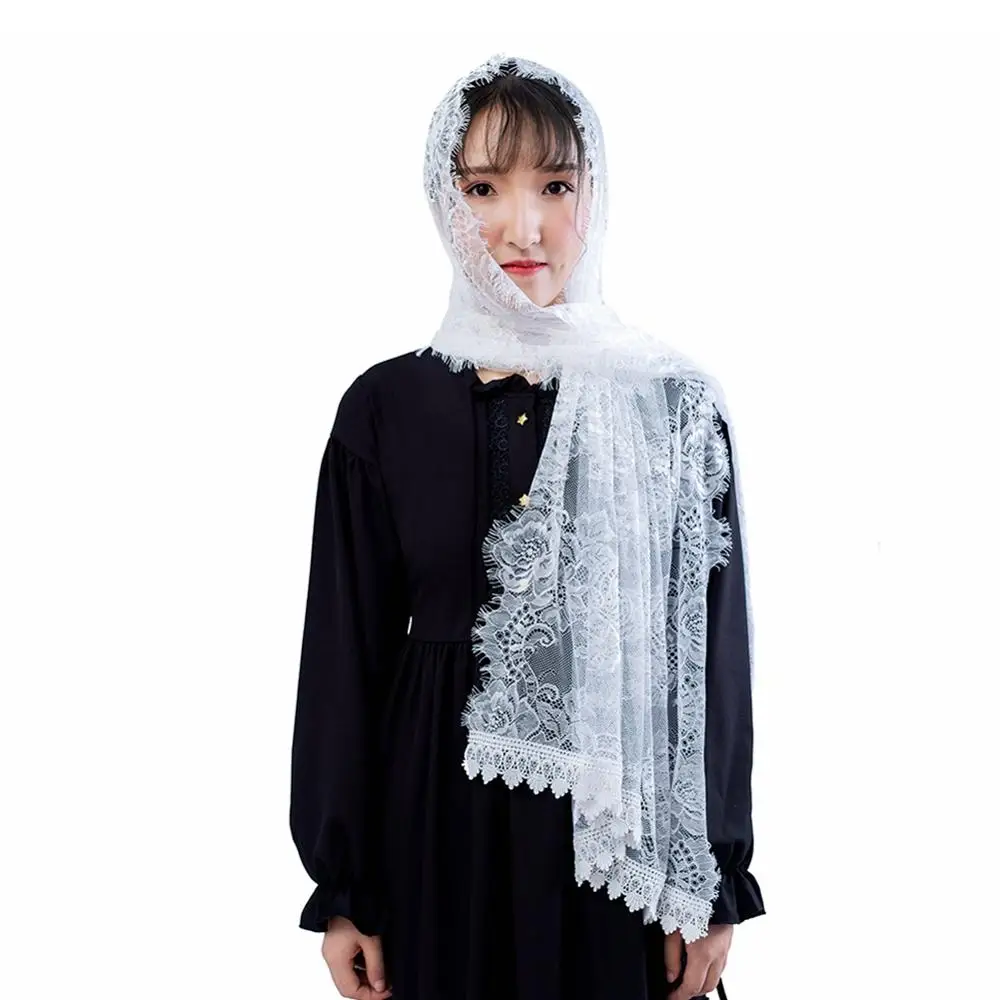 Французский кружевной шарф часовня вуаль женский головной убор Мантилья |