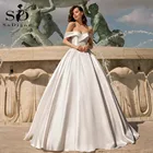 Платье свадебное атласное ТРАПЕЦИЕВИДНОЕ без рукавов с поясом с кристаллами