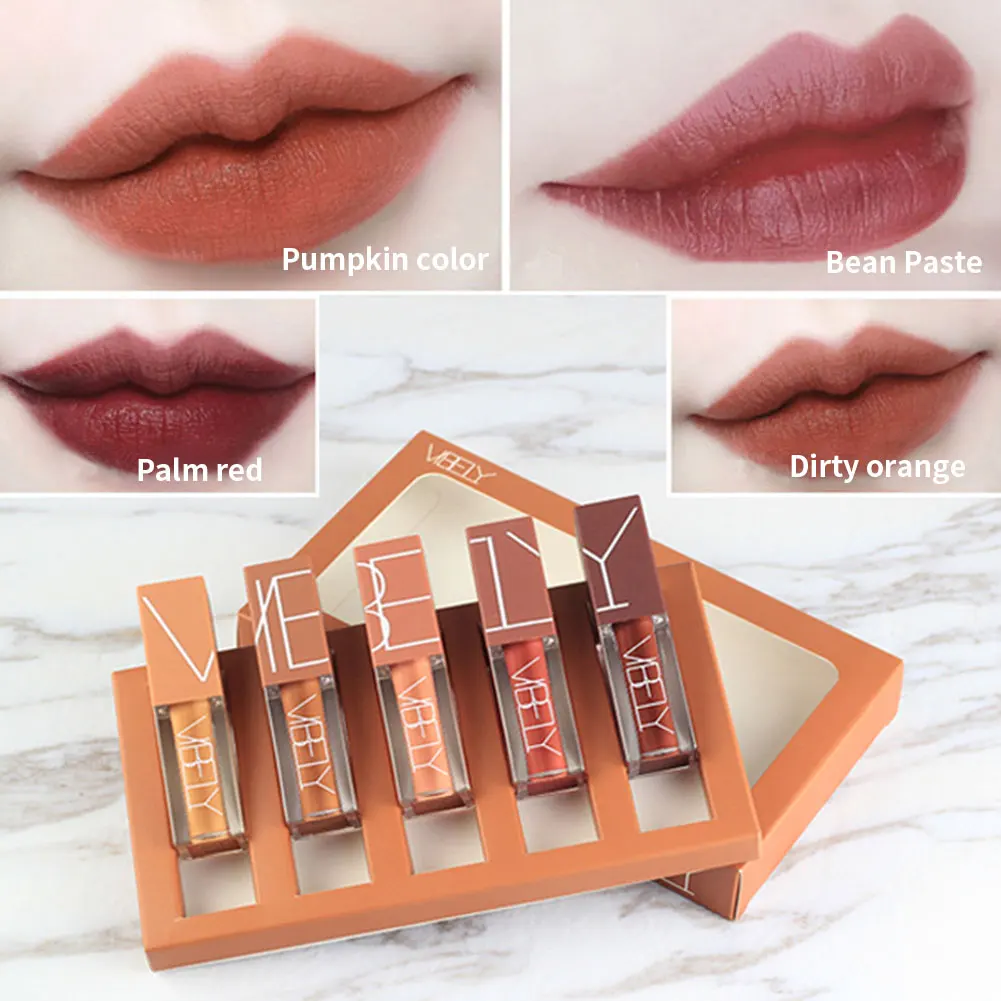 

5PCS Nude Red Matte Liquid Lipstick Velvet Rouge Lip Glaze Waterproof Longlasting Lipgloss Makeup Cosmetics Makeup Gift Set