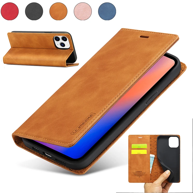 

Luxury Ultra Thin Flip Case For iPhone 12 11 XS PRO MAX Mini X XR 8 7 6 6S Plus SE 2020 Matte Soft Leather Card Slot Cover Capa