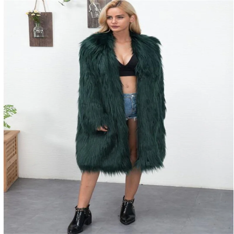 New ladies fur coat womens imitation fox fur long coats European and American large size fashion windbreaker warm jackets pink