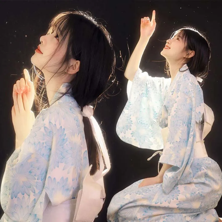 

Women Traditional Japanese Style Butterfly Kimono Yukata Dress Girls Geisha Sakura Printed Kawaii Bathrobe Cosplay Costume