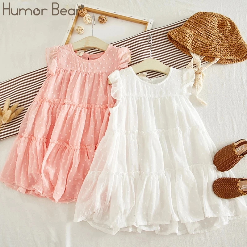 Humor Bear Summer Girl Dresses Soild Dresses Princess Girls Clothes Party Children Clothing Toddler Baby Kids Dresses