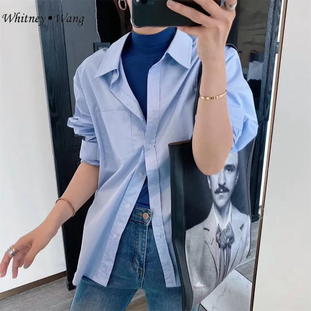 WHITNEY WANG блузки 2020 Весенняя мода уличная одежда корейский стиль поддельные 2 штуки