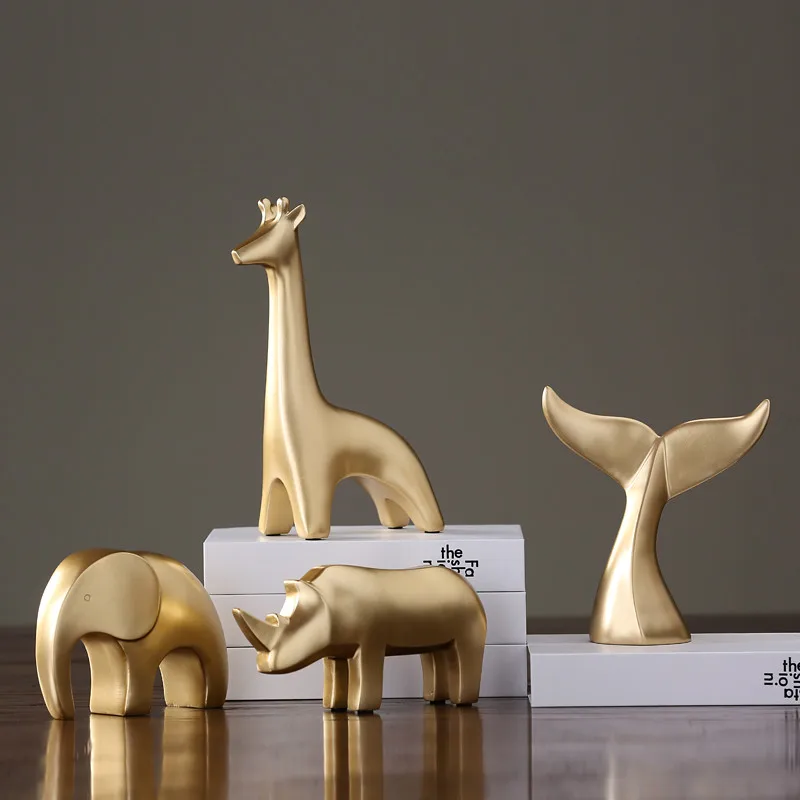 Nordic Creative Home Decoration Display Statue Sculpture Golden Giraffe Rhino Elephant Fishtail Resin Small mx5041545 | Дом и сад