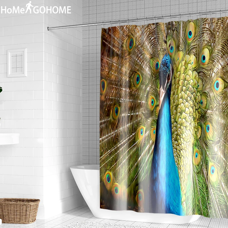 Акварель Павлин Водонепроницаемая занавеска для душа 3D Mildewproof ванная комната