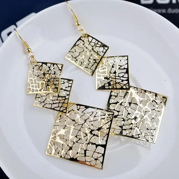 

Fashion Big Multi-level Diamond-shaped Personalized Hollow Earrings For Women Bohemian Dangle Earrings Trendy Statement Jewelry