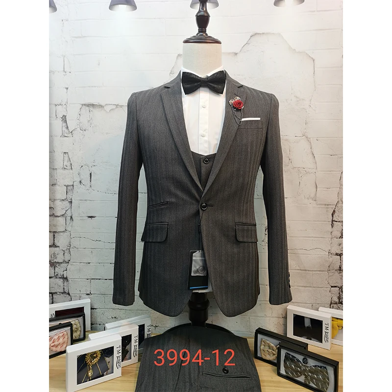 

（Blazer+Vest+Pants）2021 Trendy New Men's Pinstripe Suit Dark Gray Casual Men's Striped Suit Single Row Buckle Peak Lapel Suit