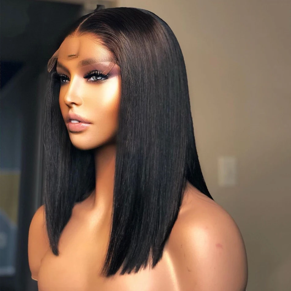 

10 Inches Short BOB Lace Front Brazilian Human Hair Wigs With Baby Hair Natural Black Pre Plucked Glueless Wig For Women