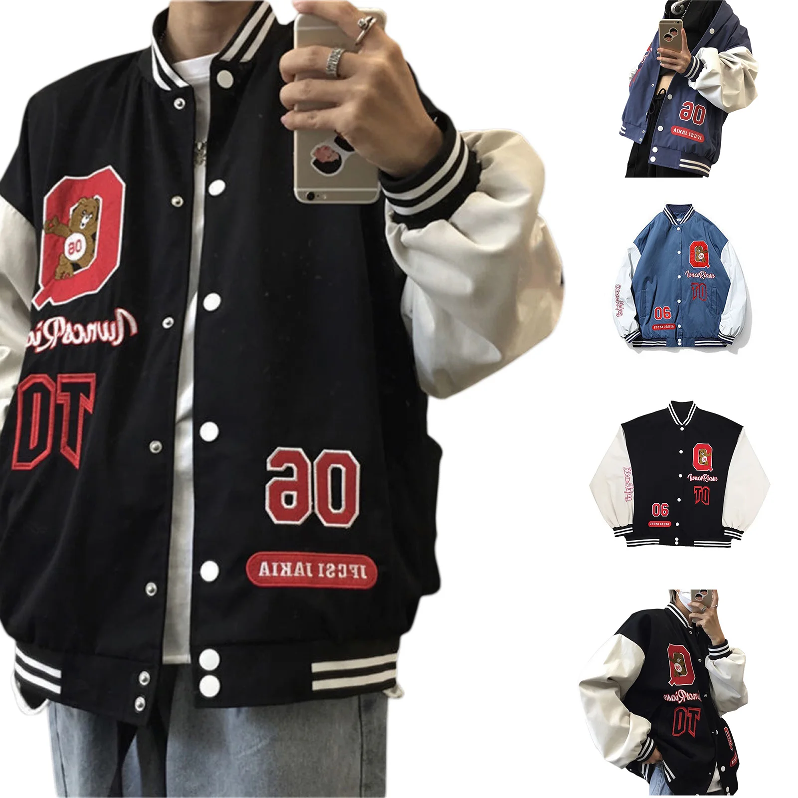 

Women Oversized Baseball Jackets, Fashion Letter Embroidery Long Sleeve Bomber Jackets
