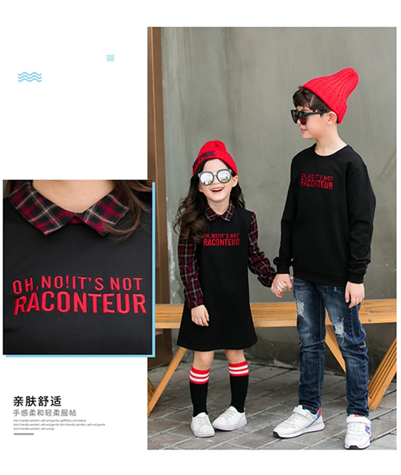 New Autumn Family Matching Outfits Mom And Daughter Fashion Embroidery Dress Dad Son Sweatshirt Children Long Shirts