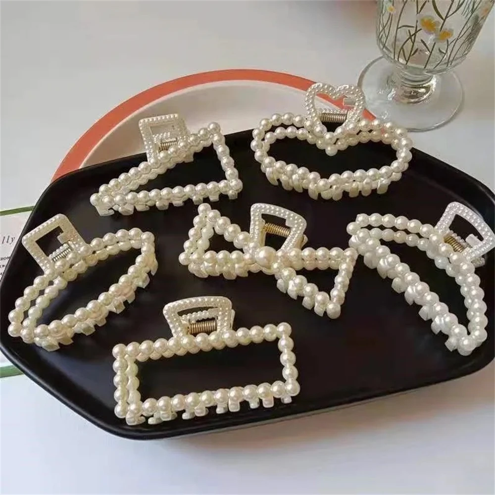 Новые милые Полые геометрические жемчужные заколки для волос женщин модные