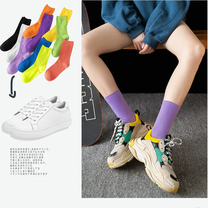 

Летние женские хлопковые носки, яркие, белые, розовые, хаки, фиолетовые, красные однотонные повседневные короткие носки разных цветов в стил...