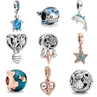 Бусины-шармы для браслетов Pandora, летние, серебристые, стеклянные, черепаха, Морская звезда, морской конь