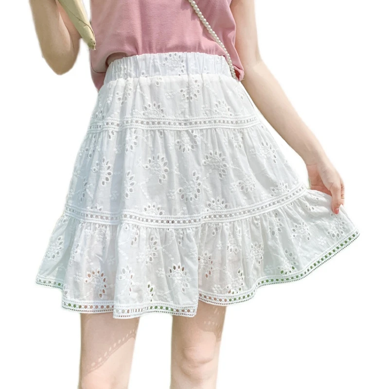 

Женская мини-юбка с высокой талией, эластичная облегающая юбка с цветочной вышивкой, Ажурные кружевные шорты, весна-лето 2021