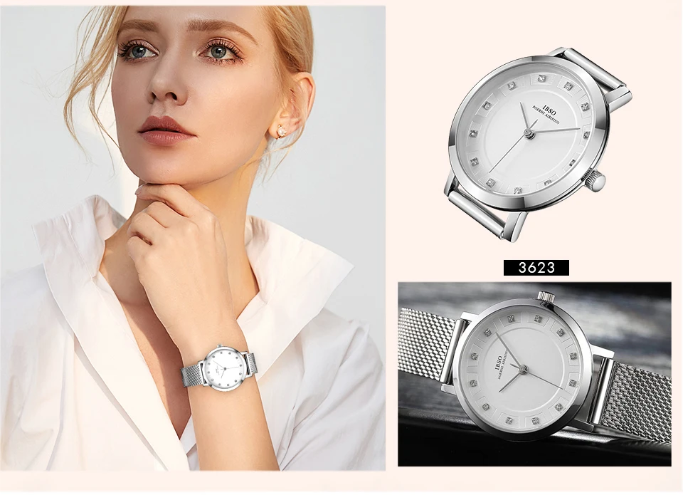 Набор женских часов IBSO ультратонкие кварцевые часы 8 мм с сетчатым браслетом из