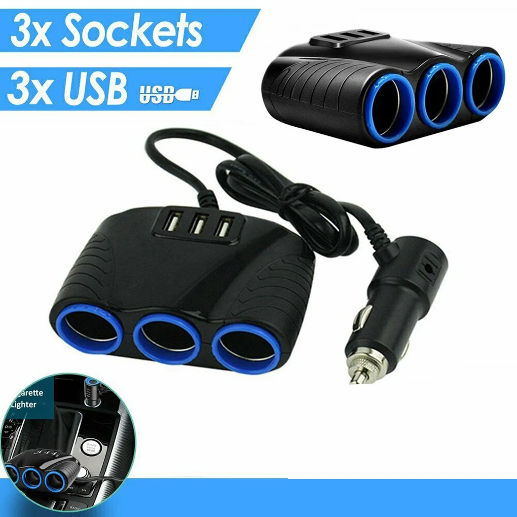 3-х полосная автомобильная Зажигалка для сигарет розетка разветвитель 3-USB