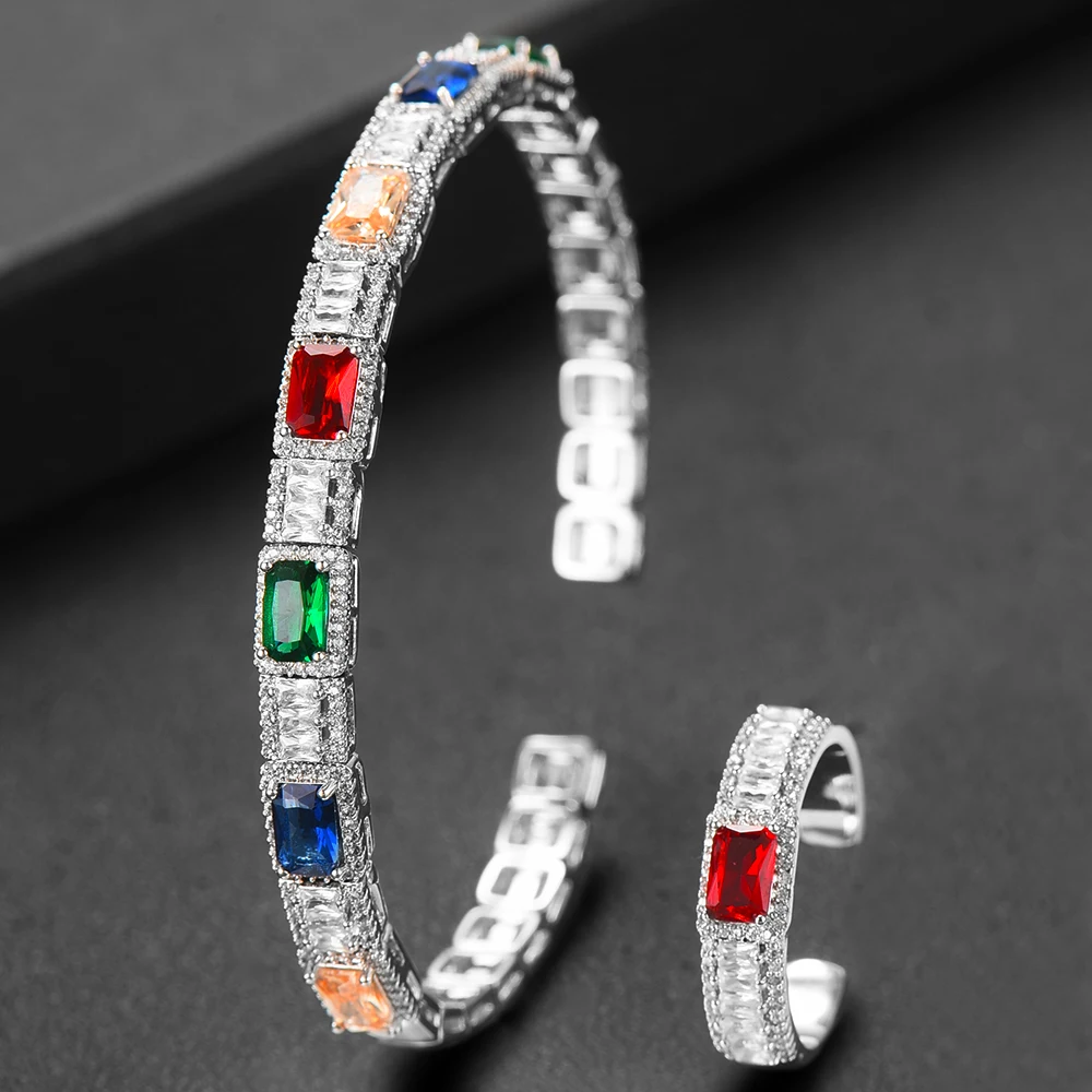 

LARRAURI Luxury Saudi Arabia Bangle Silver Ring Set Jewelry Sets For Women Wedding Engagement brincos para as mulheres 2020