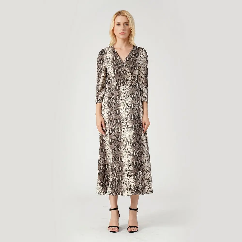 

ANEU Designer European Trendy Brand Pattern V Neck High Waist Loose Dress Mature Office Lady High Quality Skirt