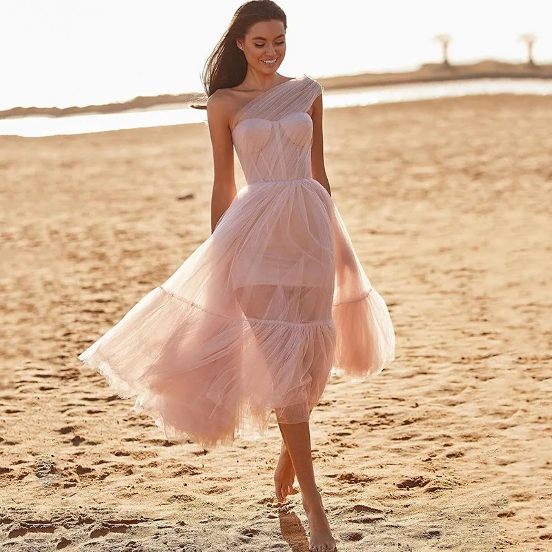 

Pink One Shoulder Prom Dresses Short Knee Length Evening Formal Beach Party Dress Gowns Vestido de Formatura Curto 2021 Corset