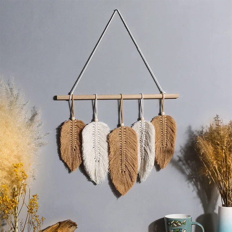 

Bohemian Leaf Macrame Wall Hanging Chic Mandala Tassel Tapestry Decor Boho Home Living Room Store Window Headboard Decoration