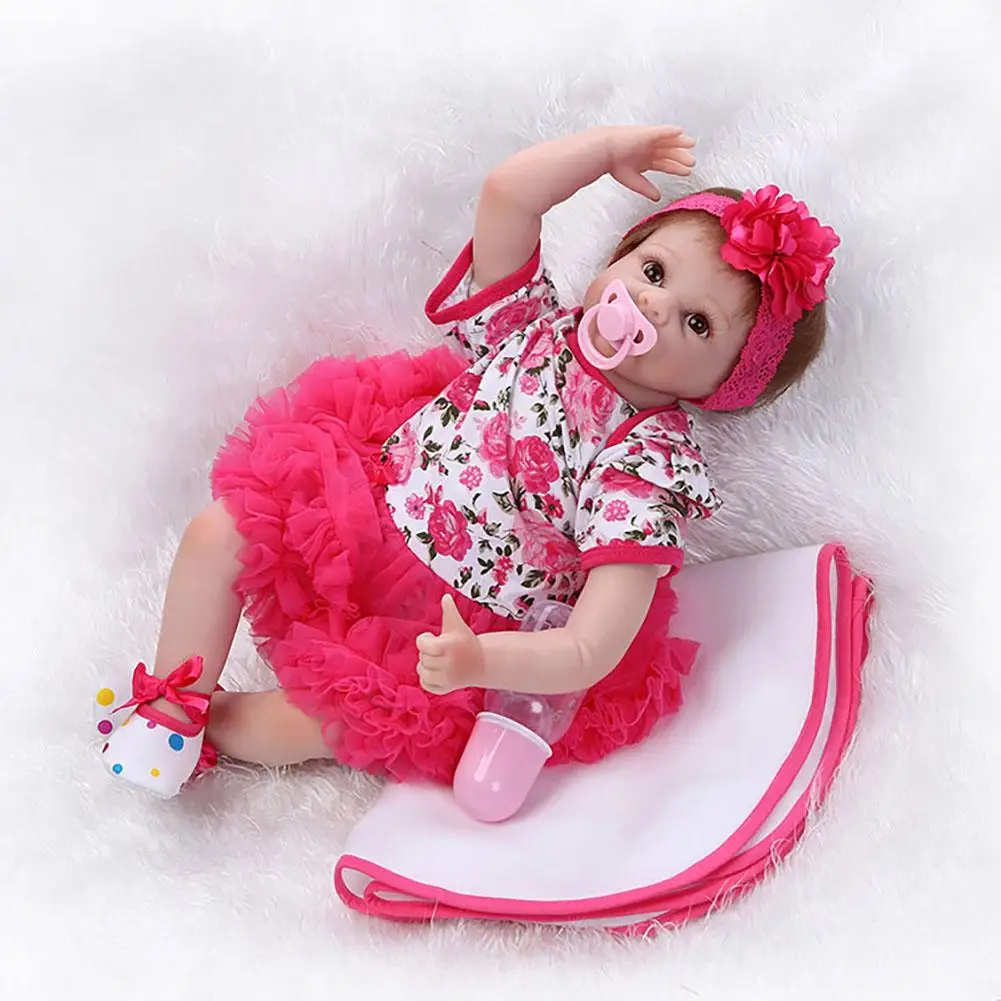 

22inch 55cm Straight Hair Reborn Baby Doll Adorable Soft Lifelike Doll Simulation Bebe Doll Toys For Girls