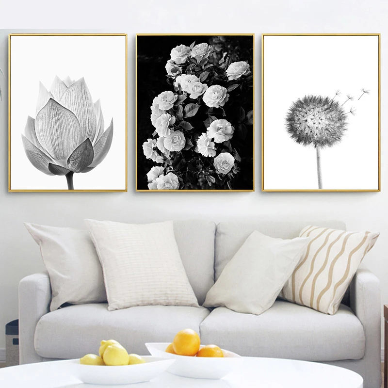 

Classical Black White Flower Wall Art Modern Home Canvas Poster Flora Prints Painting Pictures for Bedroom Living Room Decor