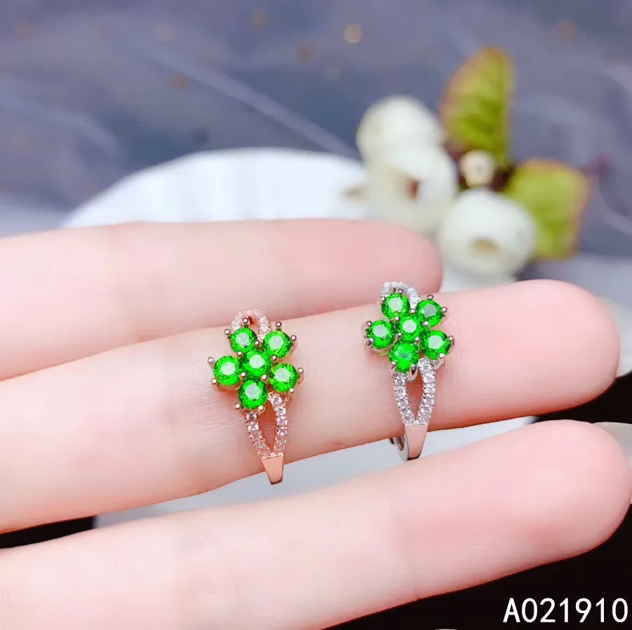 

KJJEAXCMY boutique jewelry 925 sterling silver inlaid Natural Diopside gemstone ring support detection exquisite