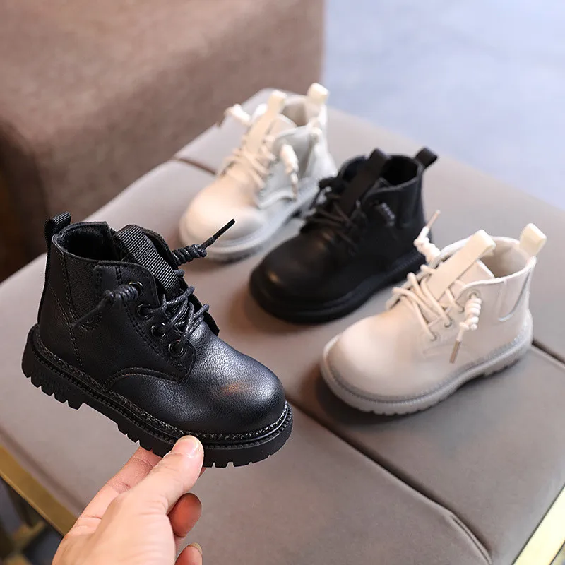 

2021 Fashion Kids Girls Martin Shoes Black British Style Boys PU Leather Boots