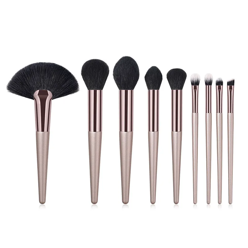 9PCS/set Makeup Brushes Set Champaign Gold For Powder Contour Blusher Liquid Cream Eyeshadow Cosmetics Brushes tools
