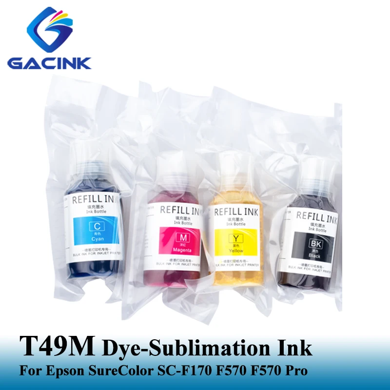 

GACINK T49 T49M Sublimation Ink For Epson SureColor SC-F170 F570 Pro Dye-Sublimation Printer 140ML 4 Colors Heat Transfer Ink