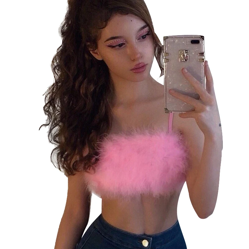 Женский укороченный топ без рукавов розовая уличная одежда из искусственного