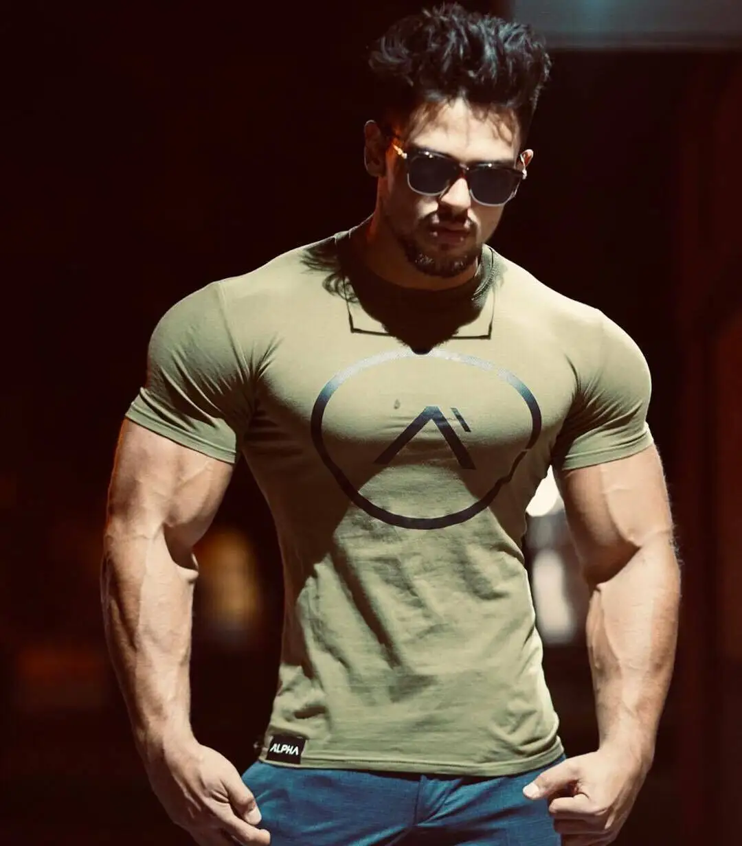 

2021 Muscle Fitness Brothers Europe and America Men's Sports Running Training Slim New Summer Cotton T-shirt