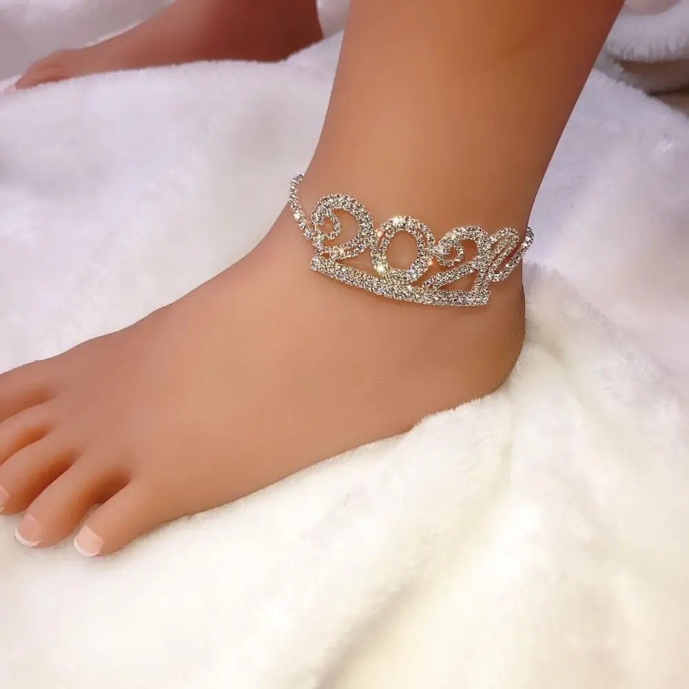 

Fashion 1pc Digital Crystal Bracelet summer beach barefoot jewelry for women's shiny rhinestone bracelet Jewelry Gift