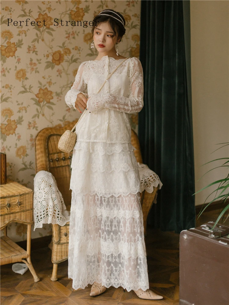 Женское кружевное платье Элегантное Длинное Платье с вырезом лодочкой Осень