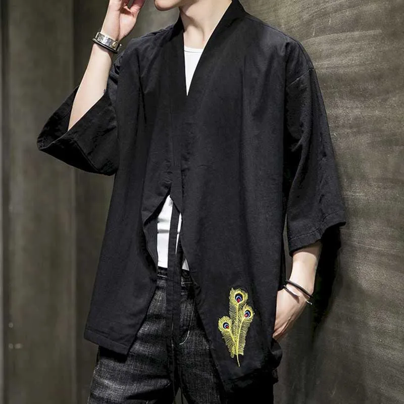 Cardigan Inch Shirt Men's Robe Tide Retro Style Tang Suit Jacket Spring And Autumn Casual Layman's Zen Clothes Chine | Мужская