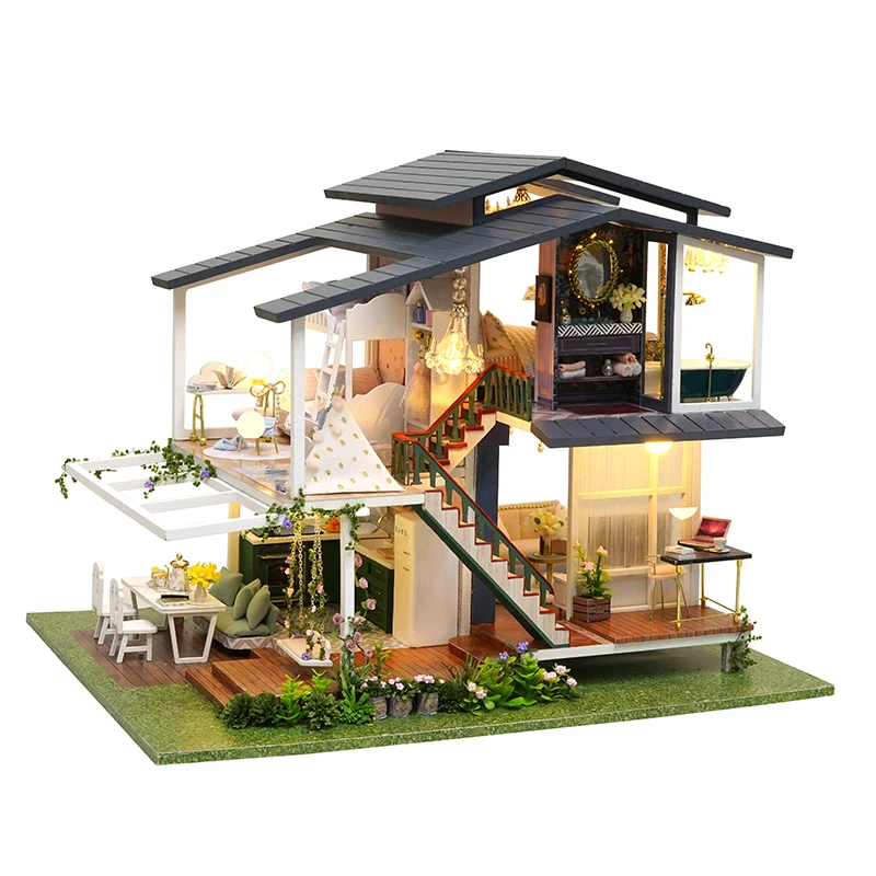 

DIY Dollhouse Wooden Doll Houses Miniature Doll House Furniture Kit Casa Music Led Toys for Children Birthday Gift A81