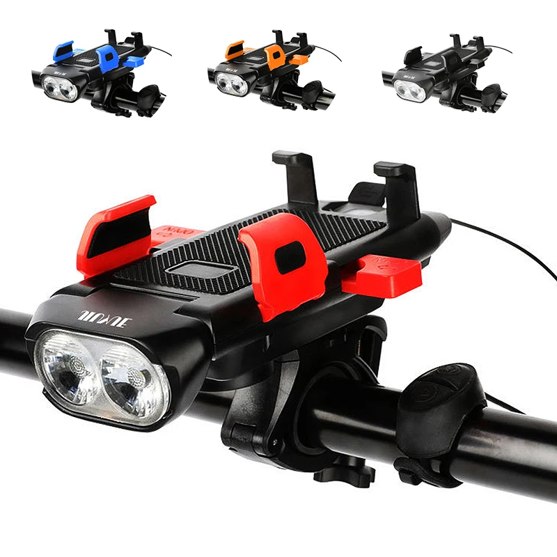 

4 In 1 Bicycle Front Light USB Chargeable Bike Horn Phone Holder Cycling Flashlight MTB Power Bank T6 Headlight Bike Accessories